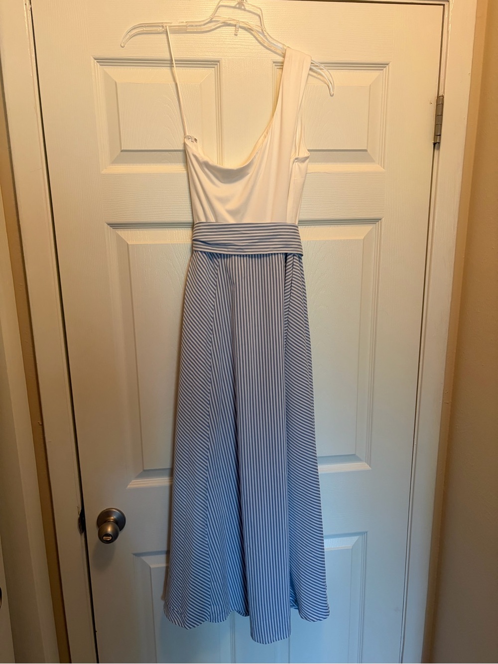 NWT Dress Day One-Shoulder Blue & White Striped Dress Women’s Large L